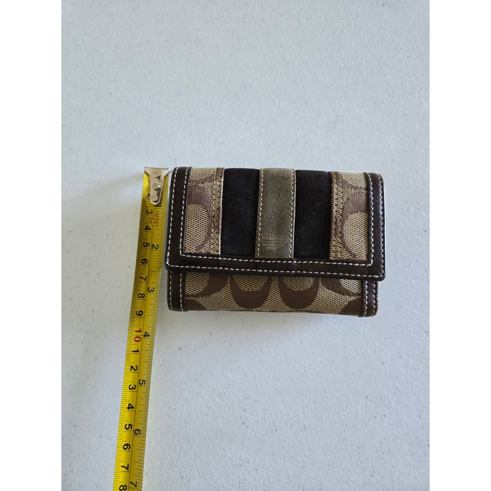 VTG Coach Signature C Monogram Trifold Wallet Brown Leather Suede Stripe Compact - Picture 7 of 8